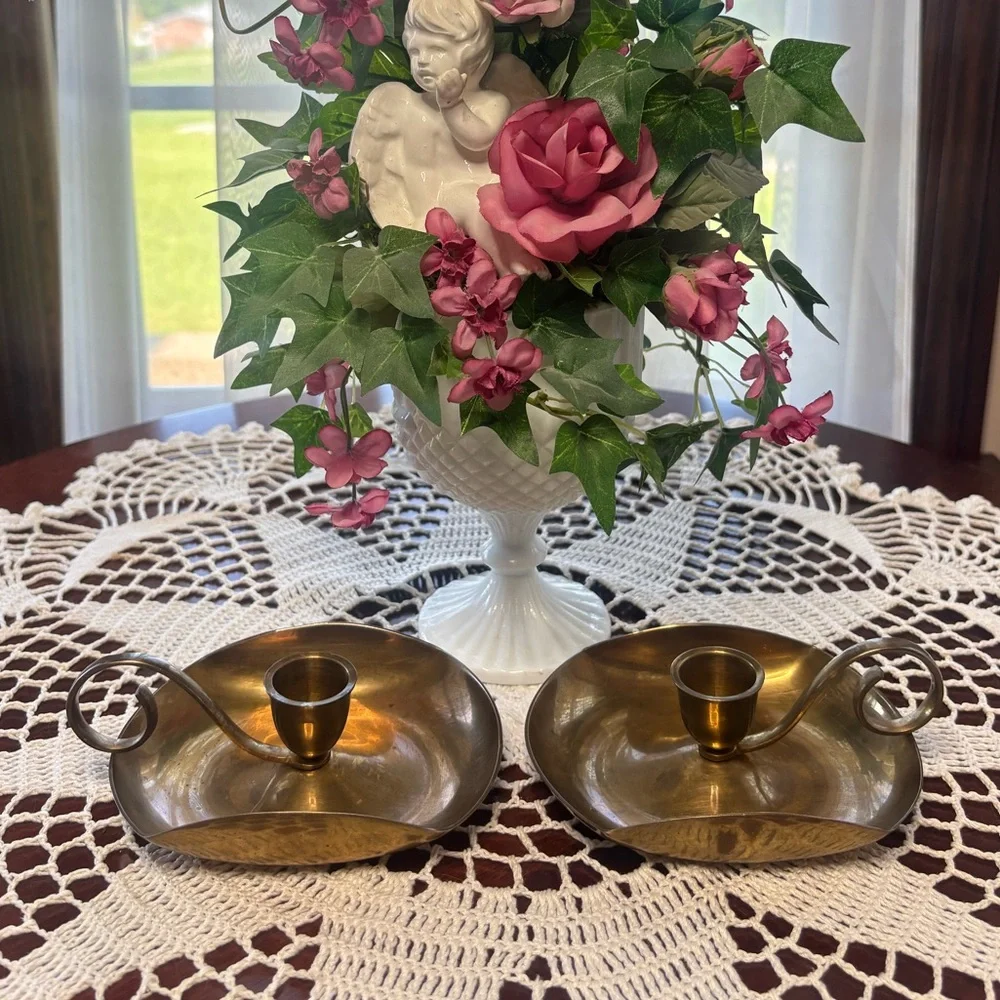 Brass Candle Holders Elegant Gold Vintage MCM Antique Boho Cottage Home Decor